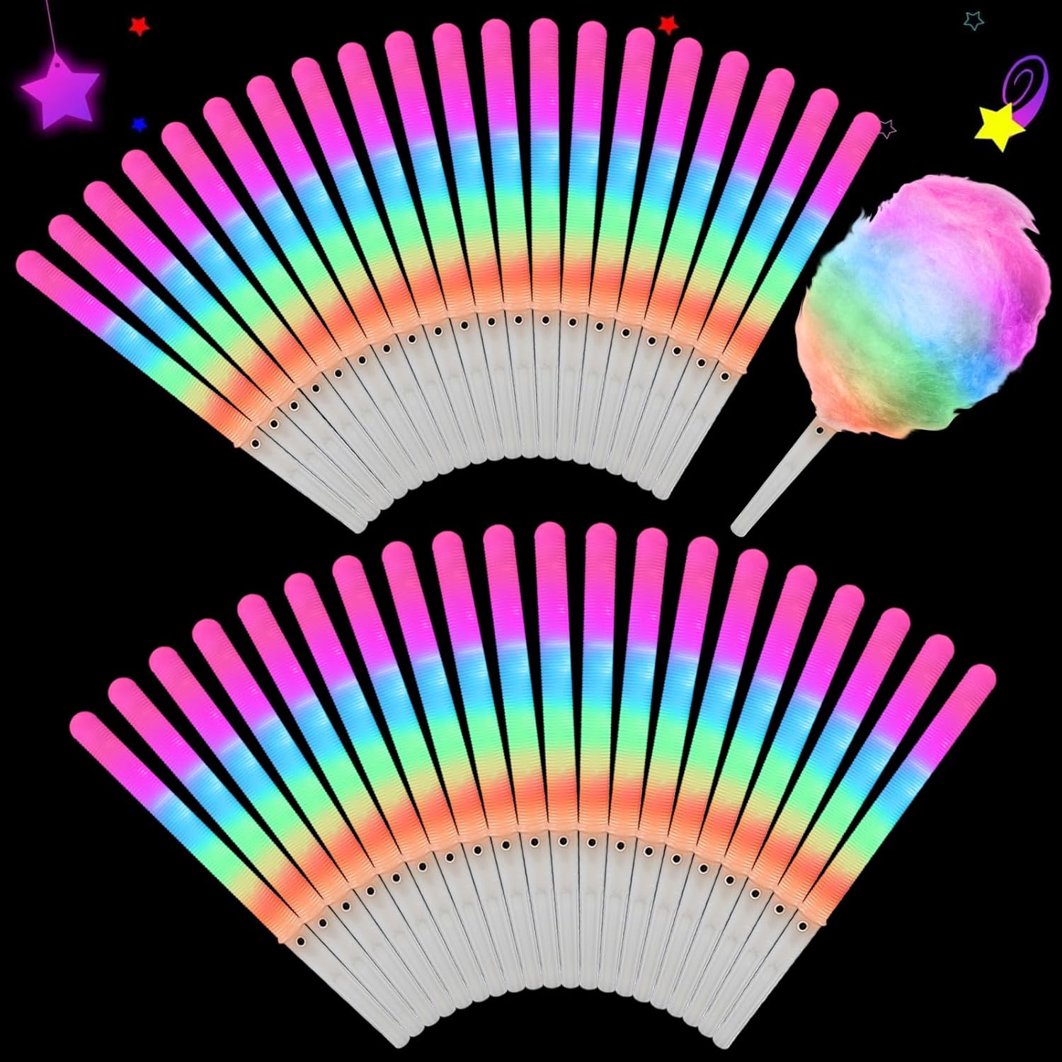 Cotton Candy Cone - 20 bâtons lumineux LED colorés clignotants