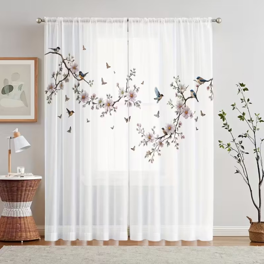 Flower Wall Panel - 2 rideaux transparents à impression numérique,