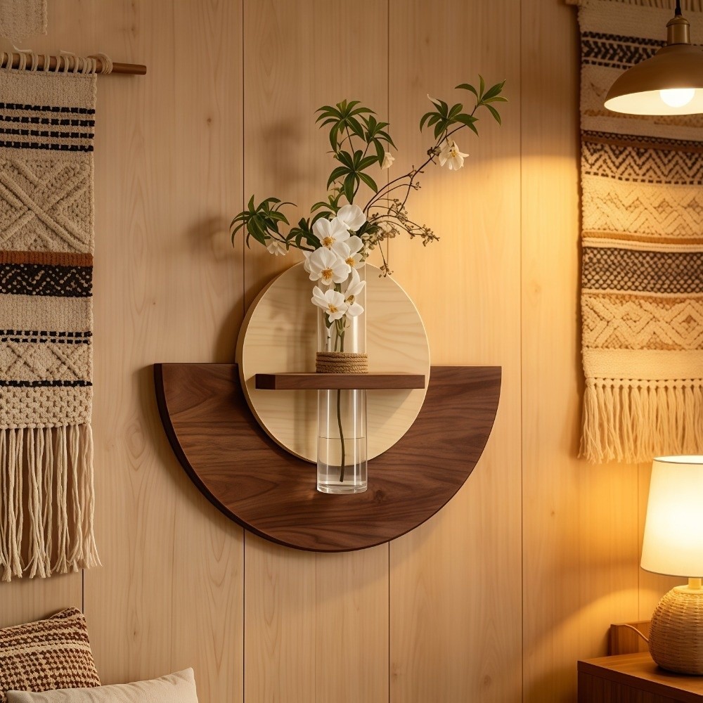 Flower Wall Panel - Étagère murale ovale en bois pour