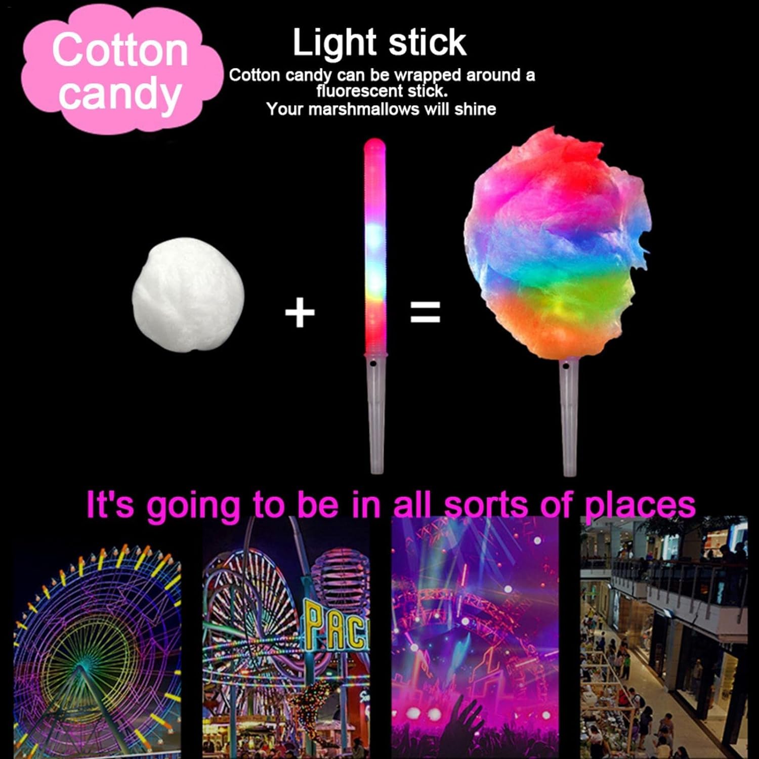 20 bâtons lumineux LED colorés - Cotton Candy Cone avis et prix