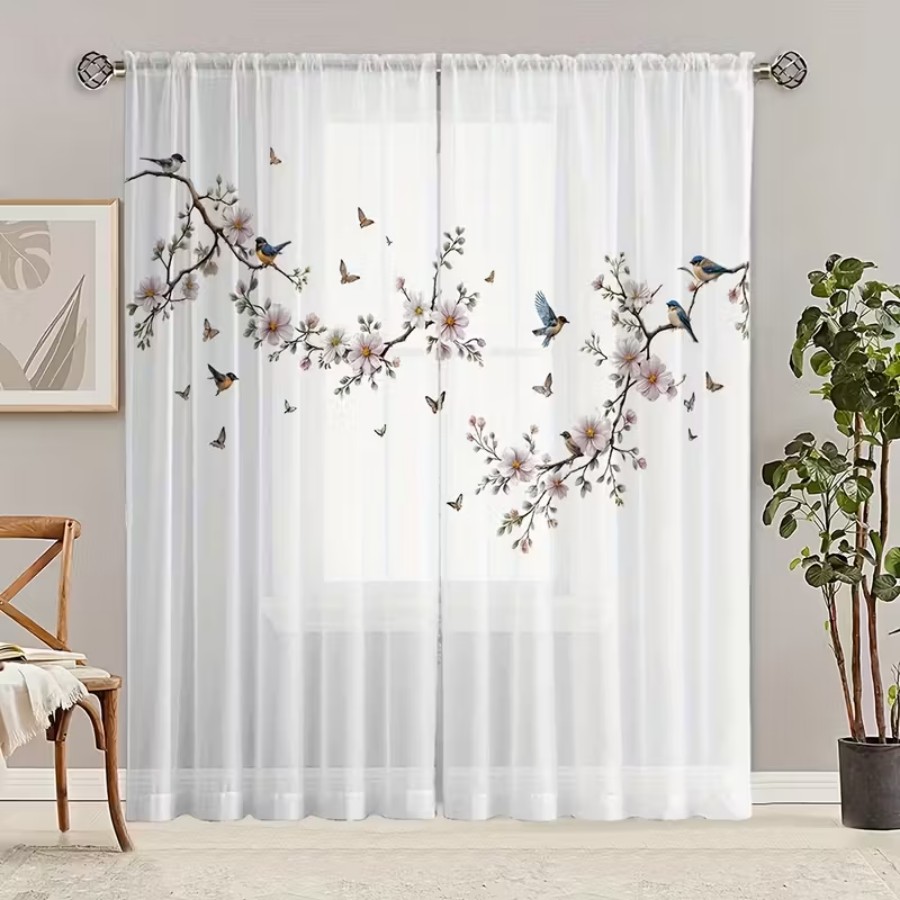 2 rideaux transparents à impre - Flower Wall Panel avis et prix