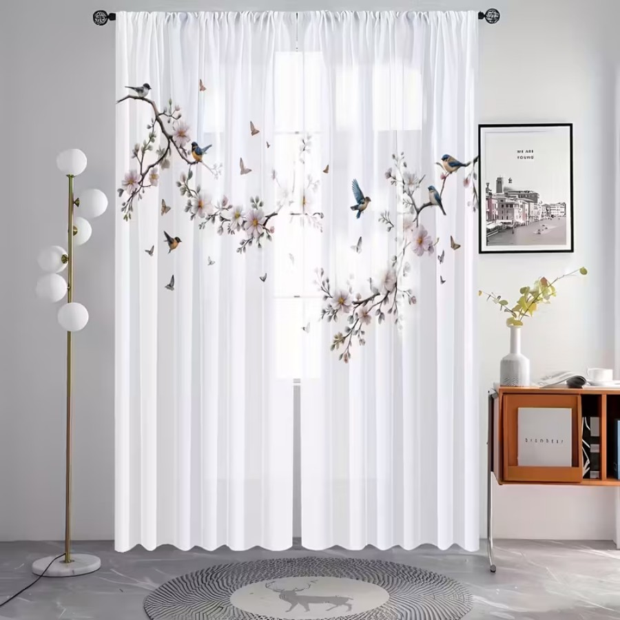2 rideaux transparents à impre - Flower Wall Panel avis et prix
